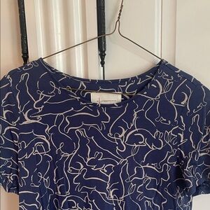 Anthropologie Blue Top with Bunny Pattern